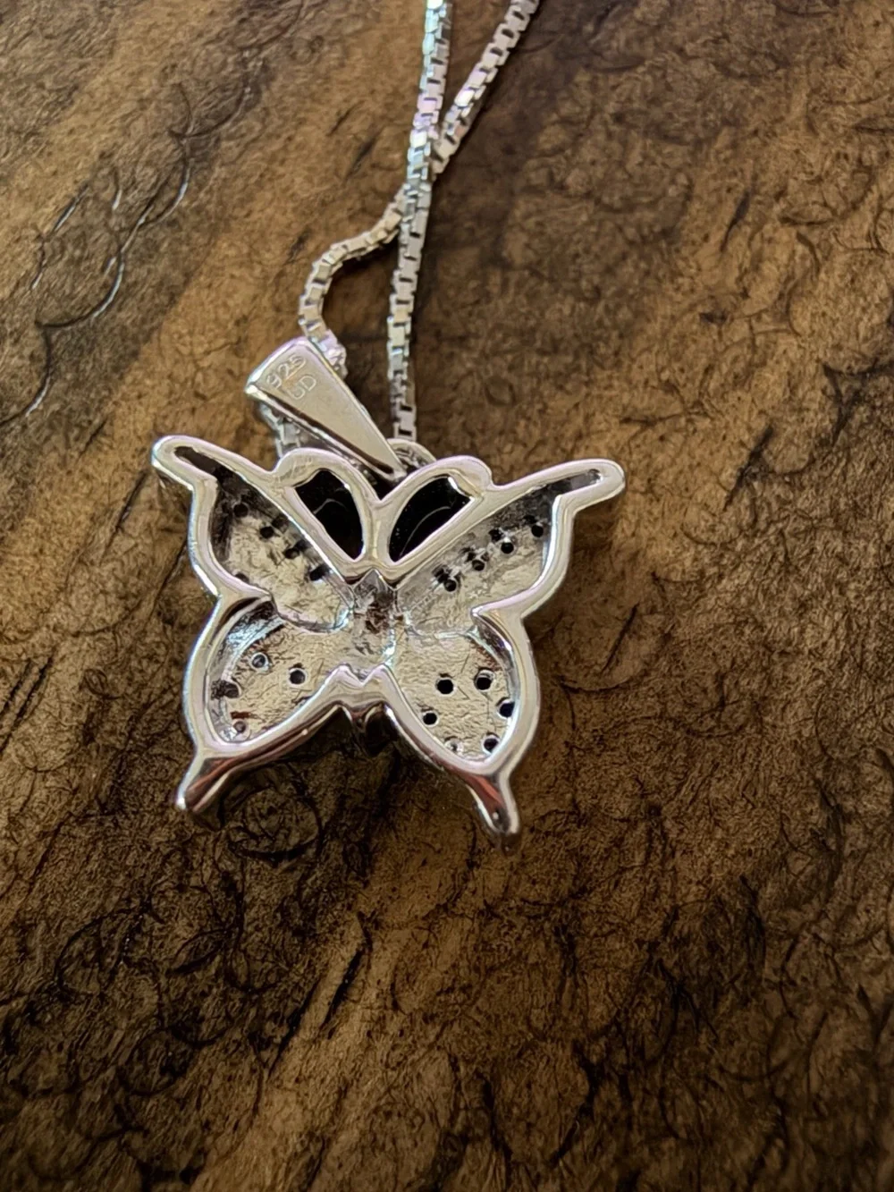 14K White Gold over 925 Sterling Silver, 0.11 CT Natural Diamond necklace.